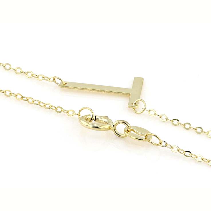 Sideways Initial T Necklace In Solid 14K Yellow Gold 18 Inch
