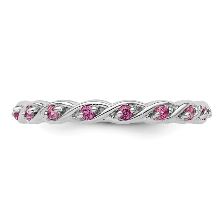 Sterling Silver Stackable Expressions Lab Created Pink Sapphire Ring 0.34ctw