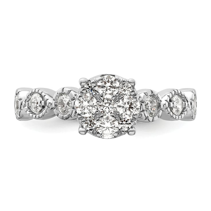 Rhodium Over 14K White Gold Lab Grown Diamond VS/SI GH, Cluster Ring 0.782ctw