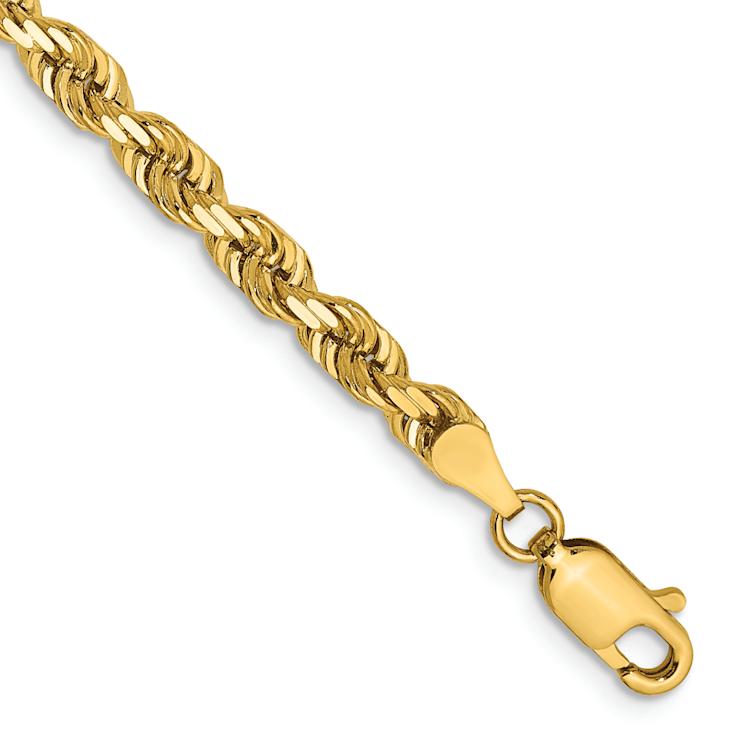 14k Yellow Gold Solid 4mm Diamond-Cut Quadruple Rope 20 Inch Chain