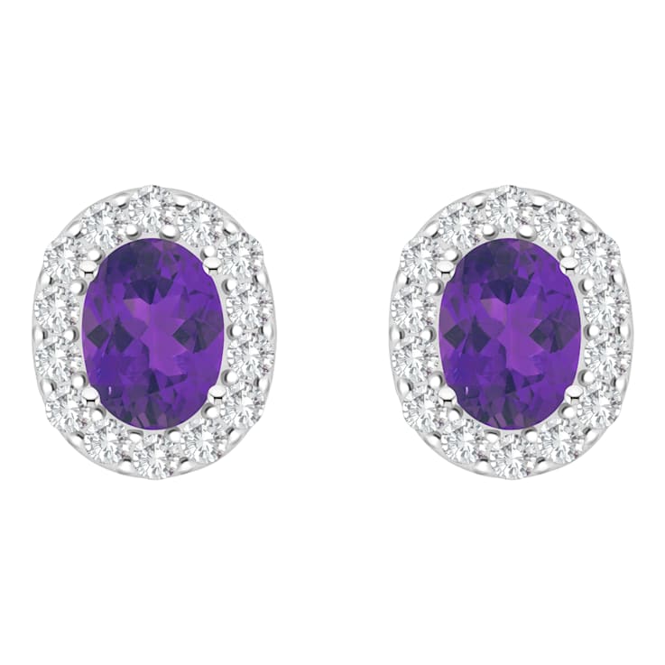 8x6mm Oval Amethyst And White Topaz Accent Rhodium Over Sterling Silver
Halo Stud Earrings