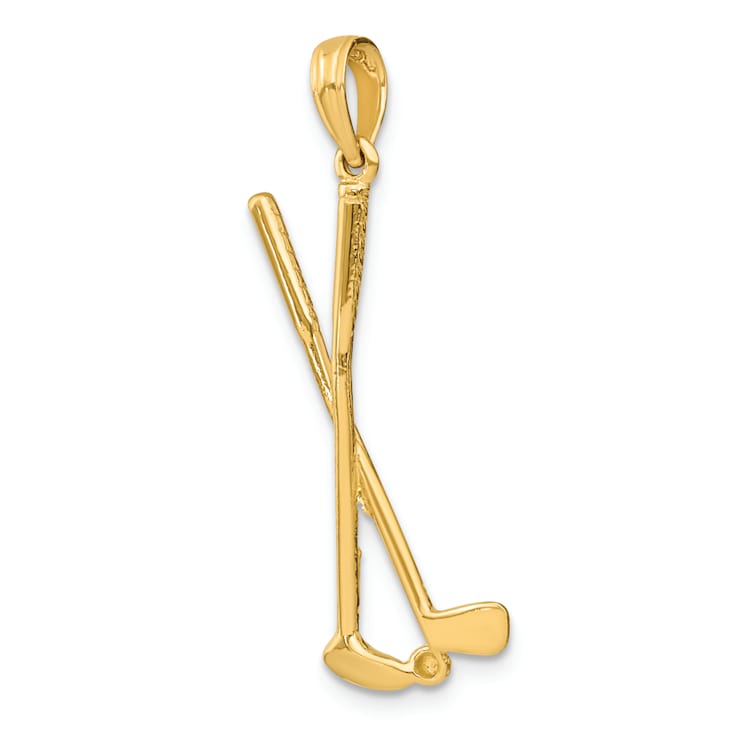 14k Yellow Gold 3D Textured Double Golf Clubs with Ball Charm