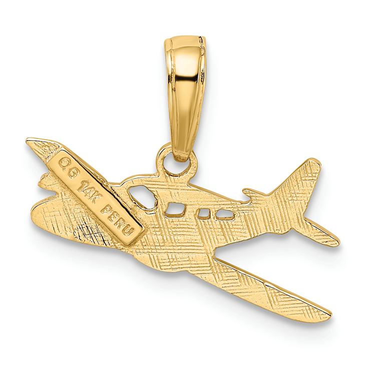 14k Yellow Gold Textured Cessna Plane Pendant