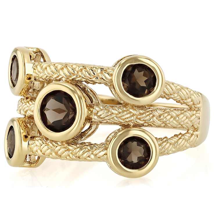 Smoky Quartz Multi-Row Ring In 18K Gold Over Sterling Silver 1.21ctw