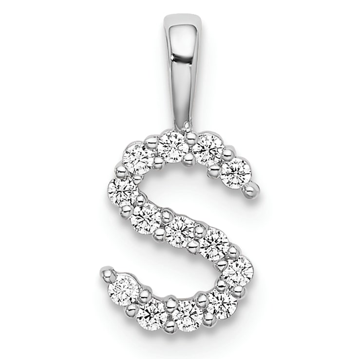 Rhodium Over 14K White Gold Lab Grown Diamond Letter S Initial Pendant