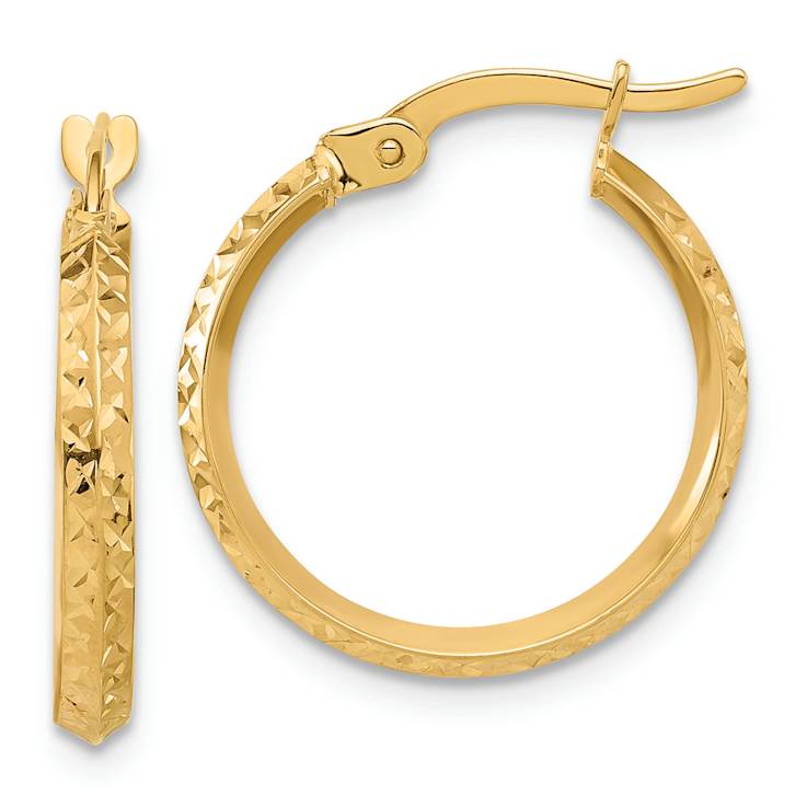 14k Yellow Gold 13/16" Polished and Diamond-Cut Knife Edge Hoop Earrings