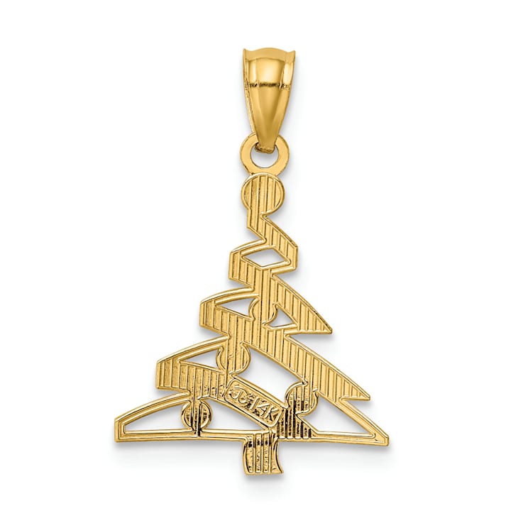 14K Yellow Gold with Rhodium Over 14K Gold Christmas Tree Pendant