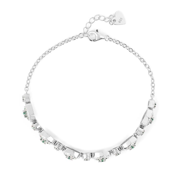 Green Lab Created Emerald and Lab Created White Sapphire Halo Rhodium
Over Sterling Silver Bracelet