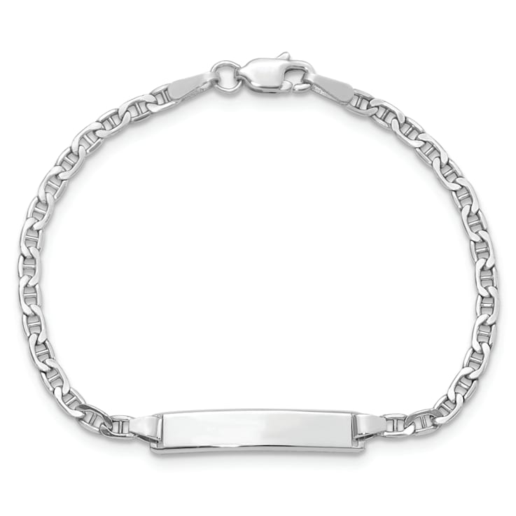 Rhodium Over 14k White Gold Semi-Solid Mariner Link ID Bracelet
