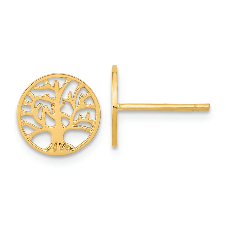14k Yellow Gold 10mm Round Tree Stud Earrings