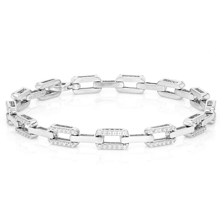 CZ Station Link Bracelet In Sterling Silver