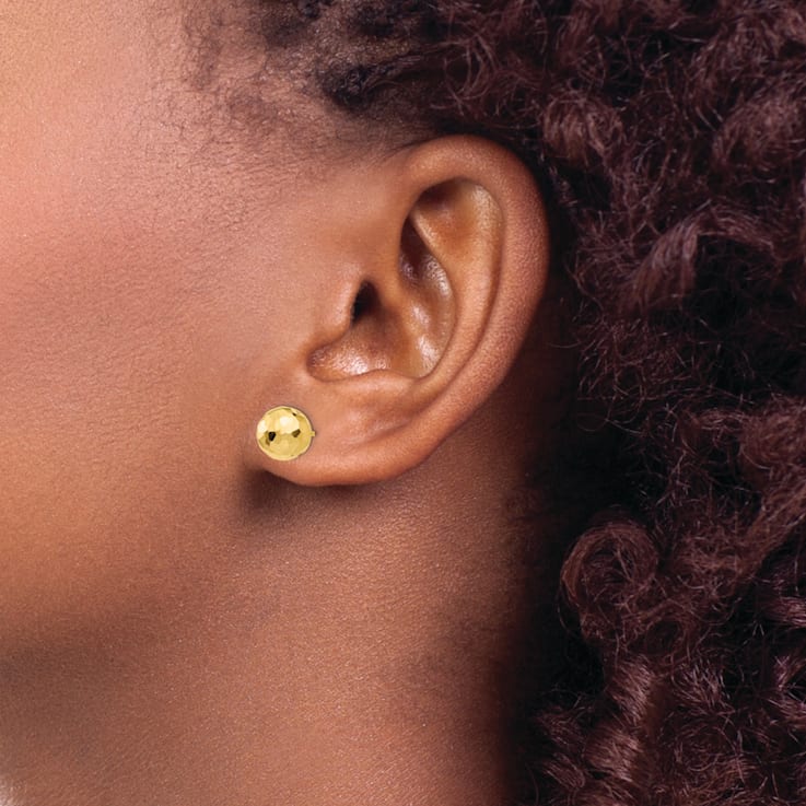 14k Yellow Gold Polished and Diamond-cut 8mm Ball Stud Earrings