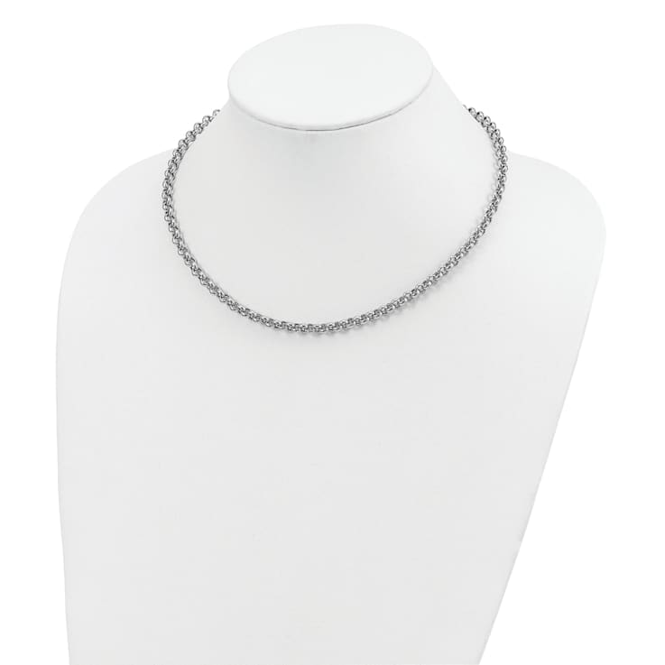 Rhodium Over 14k White Gold 18-inch 5mm Polished Fancy Rolo Link Necklace