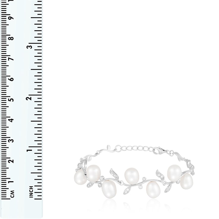 7-7.5mm White Cultured Freshwater Pearl Silver  Bracelet