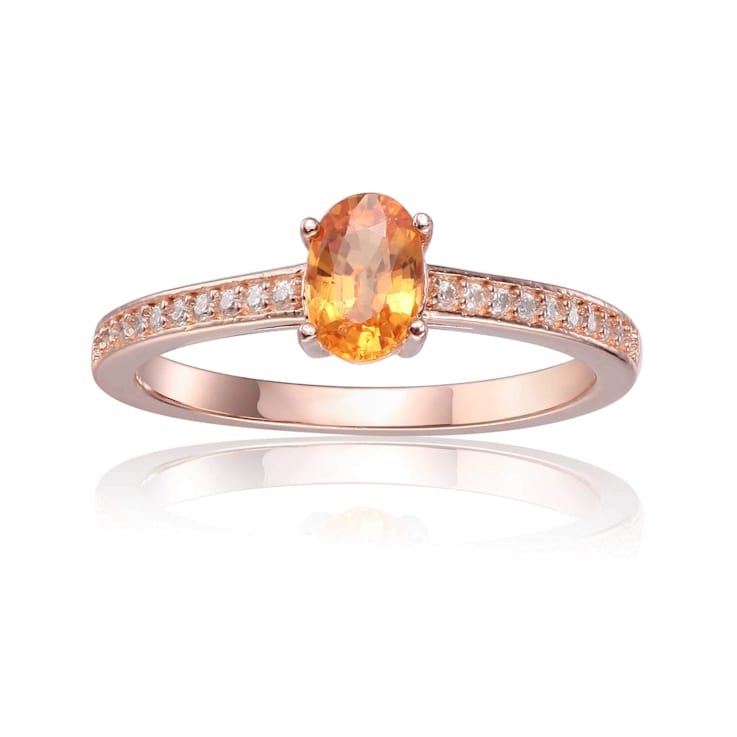 Spessartite Garnet with Moissanite Accents 14K Rose Gold Over Sterling
Silver Ring, 0.95ctw