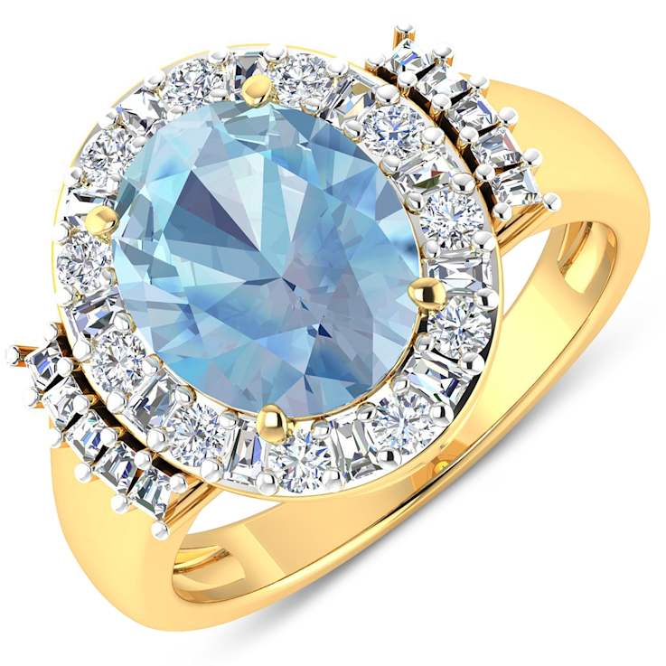 3.73ctw Blue Aquamarine and Diamond 14K Yellow Gold Halo Ring