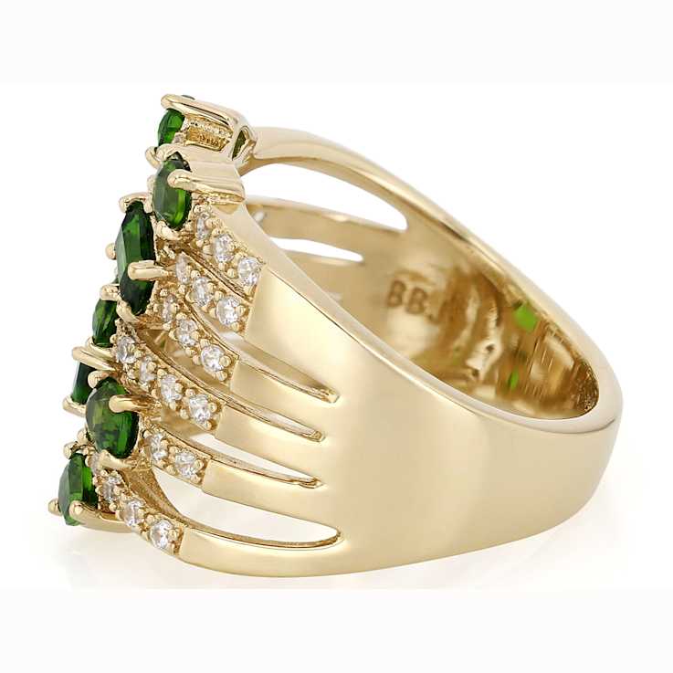 Chrome Diopside And White Zircon Cluster Ring In 18K Gold Over Sterling
Silver 2.09ctw