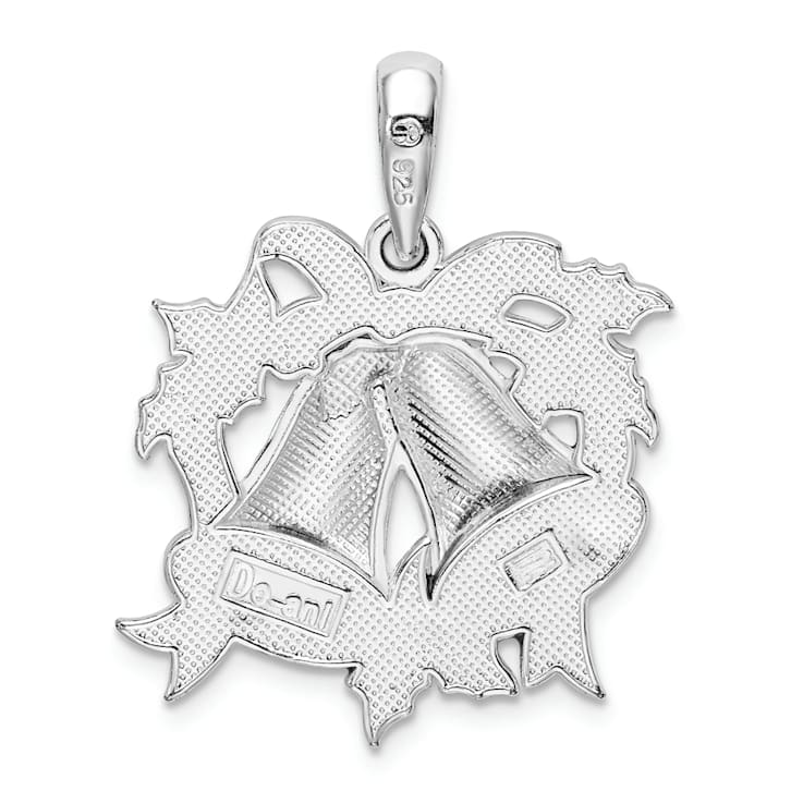 Sterling Silver Polished Enameled Bells and Holly Pendant