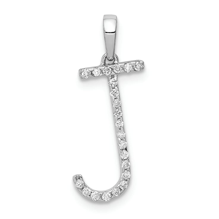 Rhodium Over 14K White Gold Diamond Letter J Initial Pendant