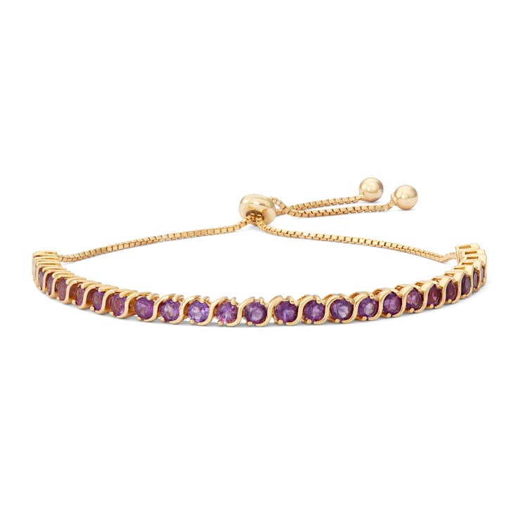 Round Amethyst 14K Yellow Gold Over Sterling Silver Bolo Bracelet 0.81ctw