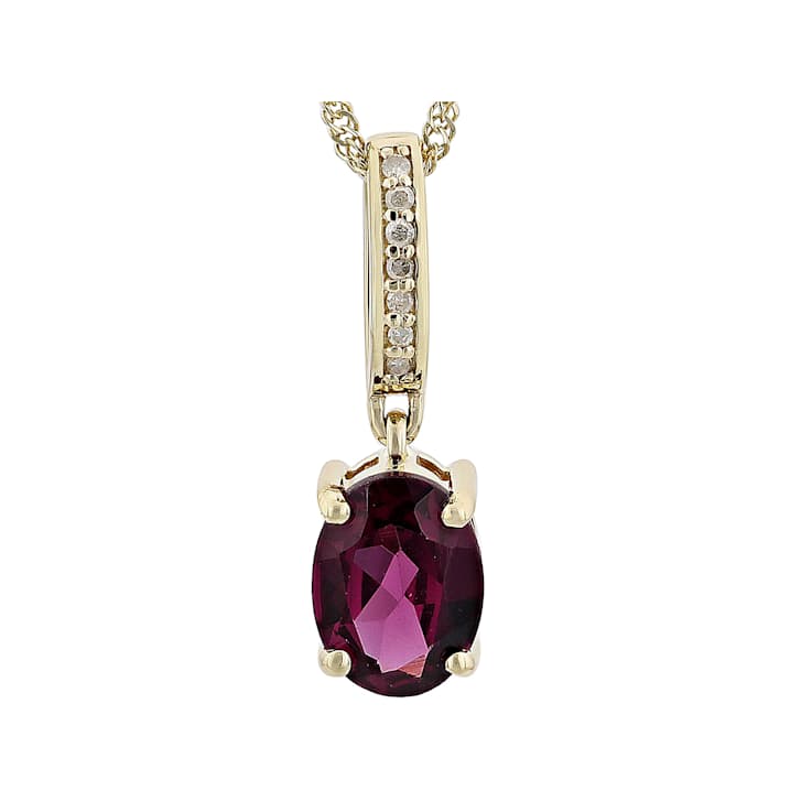 Grape Garnet And White Diamond Pendant Necklace In Solid 10K Yellow Gold 1.22ctw