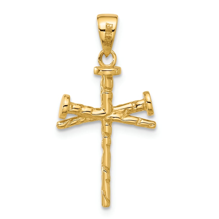 14K Yellow Gold Polished and Textured Nails Cross Pendant