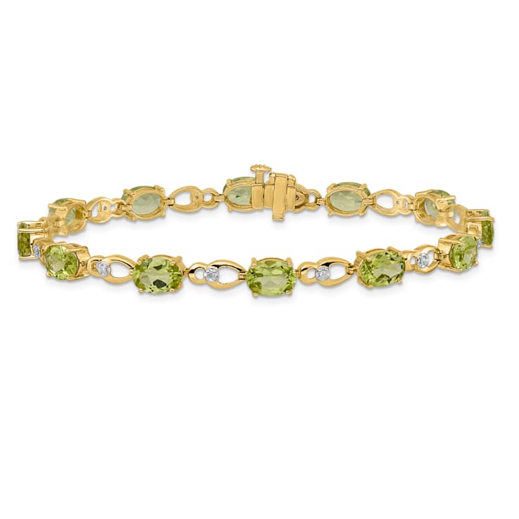 14K Two-tone Gold with Rhodium Over 14k Yellow Gold Peridot and Diamond Bracelet