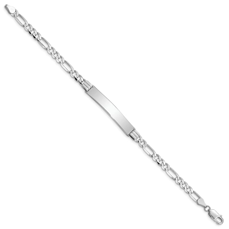 Rhodium Over 14k White Gold Figaro Link ID Bracelet
