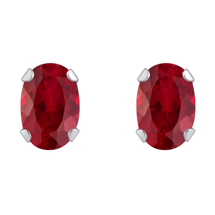 6x4mm Oval Lab Created Ruby Rhodium Over 10k White Gold Stud Earrings