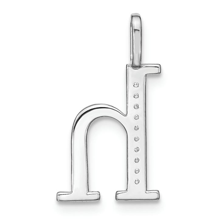 14K White Gold Diamond Lower Case Letter H Initial Pendant