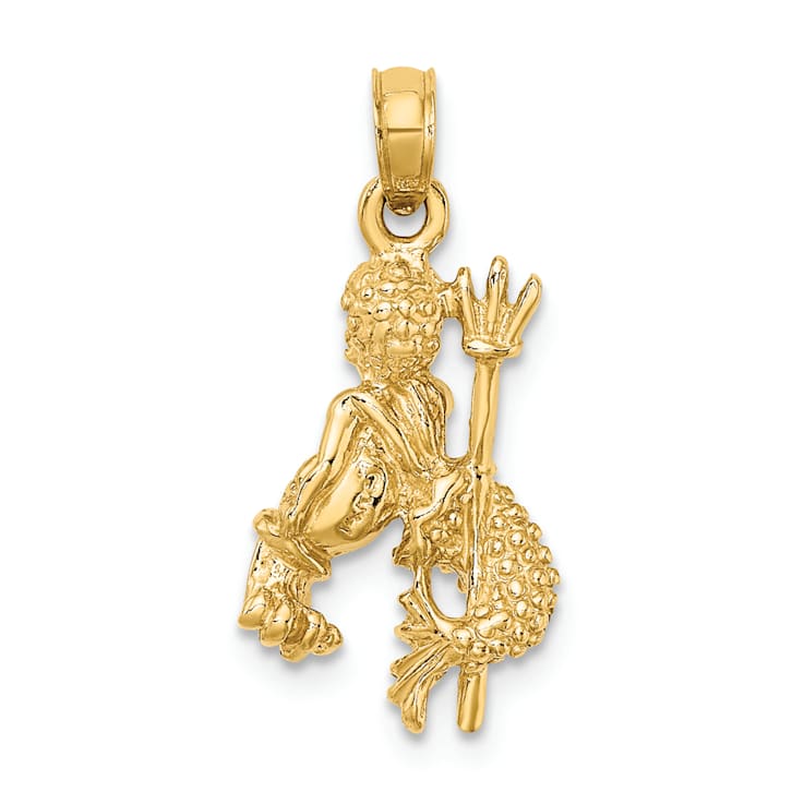 14k Yellow Gold 3D Textured Aquarius Zodiac pendant