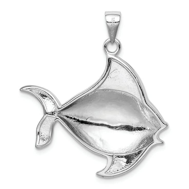 Rhodium Over Sterling Silver Lab Created Blue Opal Fish Pendant