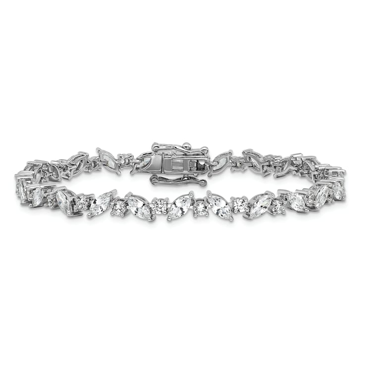 Rhodium Over Sterling Silver Polished Fancy Marquise Cubic Zirconia Bracelet