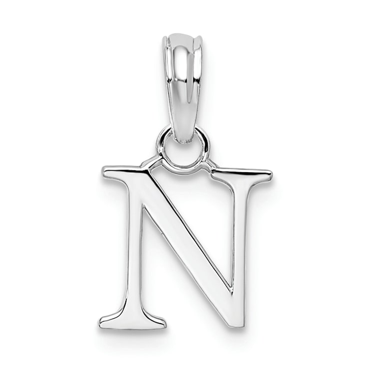 Sterling Silver Polished Block Initial -N- Pendant