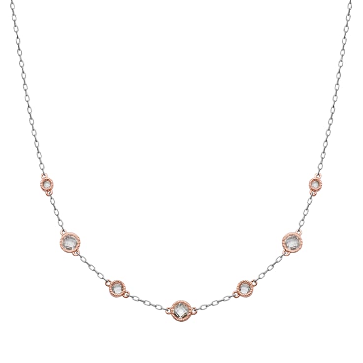 White Cubic Zirconia Two-tone Brass Station Necklace 3.73ctw