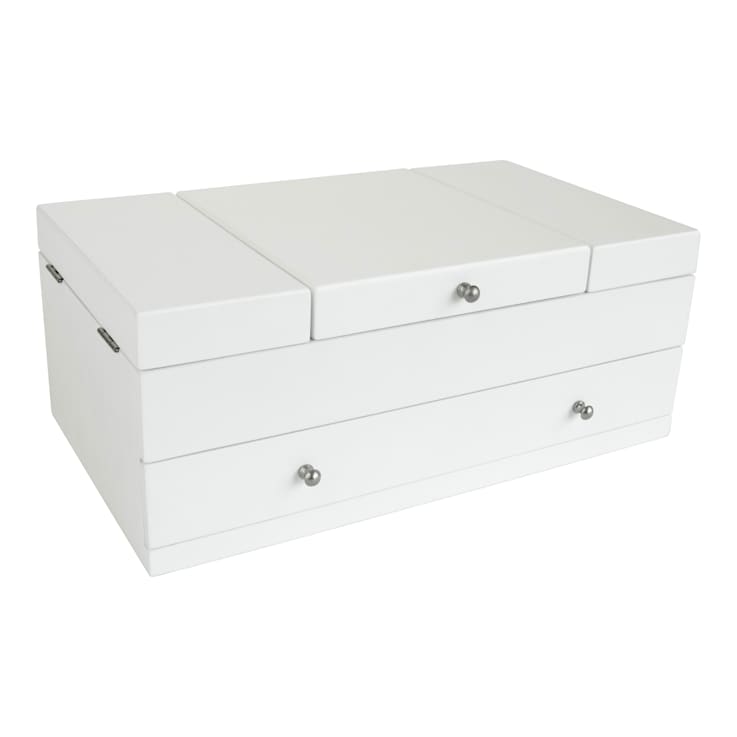 Mele and Co Everly Wooden Triple Lid Jewelry Box in White