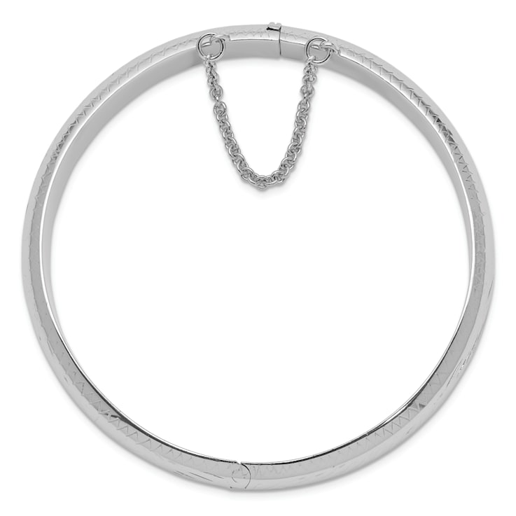 Rhodium Over Sterling Silver Diamond-cut 10.25mm Hinged Bangle Bracelet