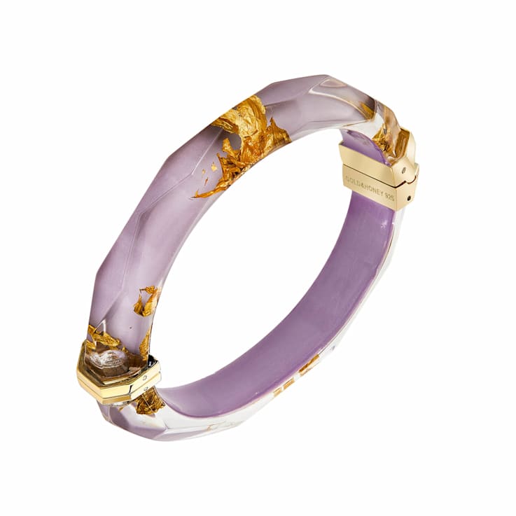 14K Yellow Gold Over Sterling Silver Thin Faceted Acrylic Bangle
Bracelet in Lavender