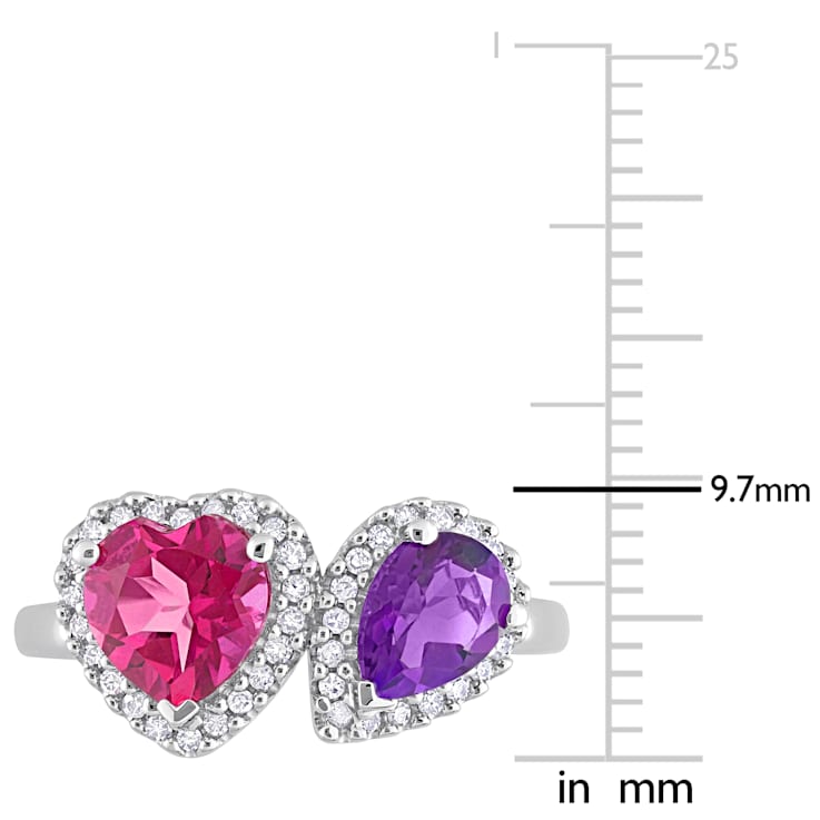 Pink Topaz, African Amethyst and Diamond 14K White Gold Ring 2.31ctw