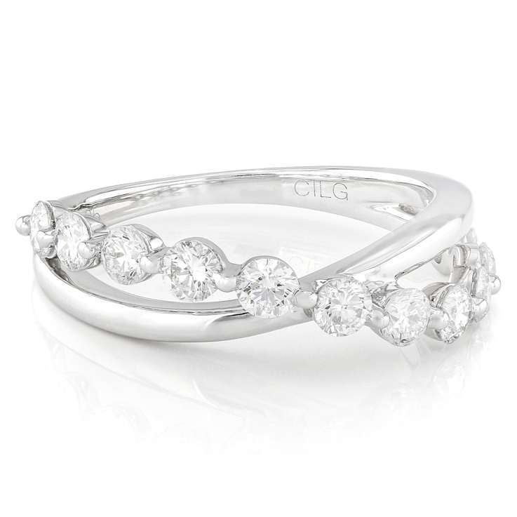 Lab-Grown Diamond Crossover Band Ring In Rhodium Over Sterling Silver 0.90ctw