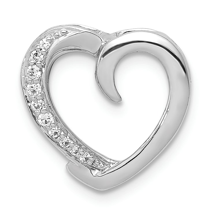 Rhodium Over 14k White Gold Diamond Heart Chain Slide Pendant