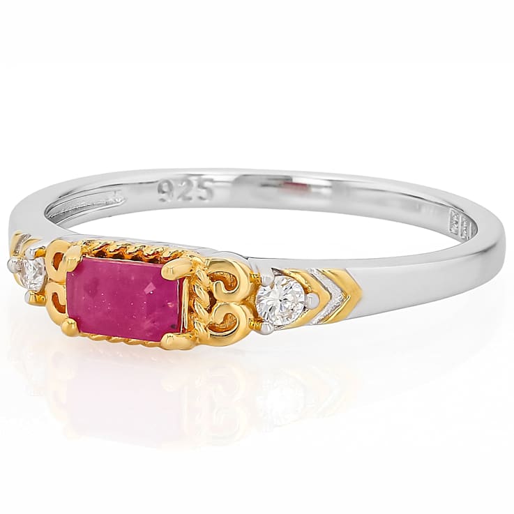Ruby And Lab-Grown Diamond Ring In 18K Gold Over Sterling Silver 0.40ctw