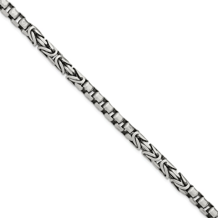 Sterling Silver Mens Antiqued Brushed Byzantine Box Link Bracelet