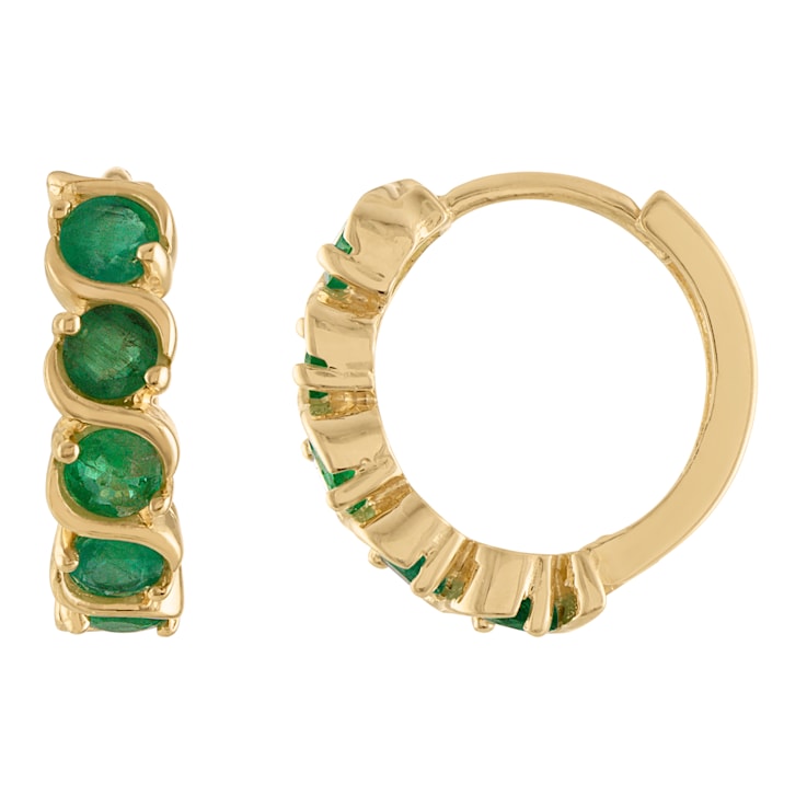 10K Yellow Gold Emerald Hoop Earrings .5ctw