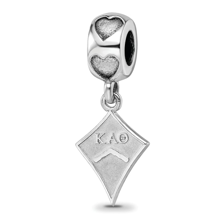 Rhodium Over Sterling Silver LogoArt Kappa Alpha Theta Kite Heart Bead