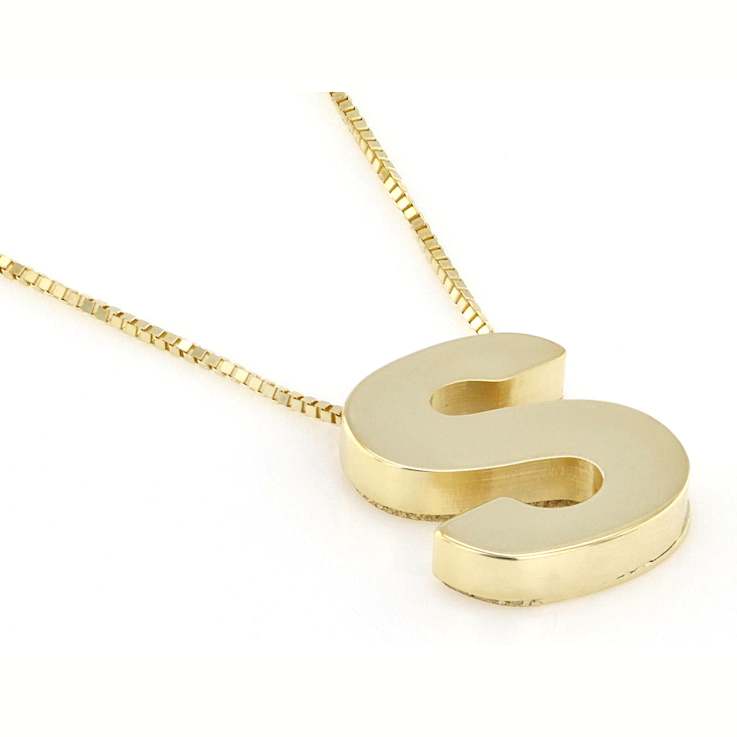 Block Letter S Initial Pendant Necklace In 10K Gold