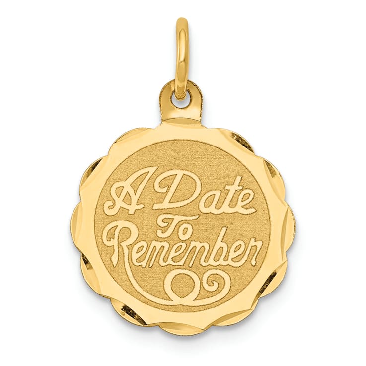 14k Yellow Gold Textured and Diamond-Cut A Date To Remember Disc Pendant