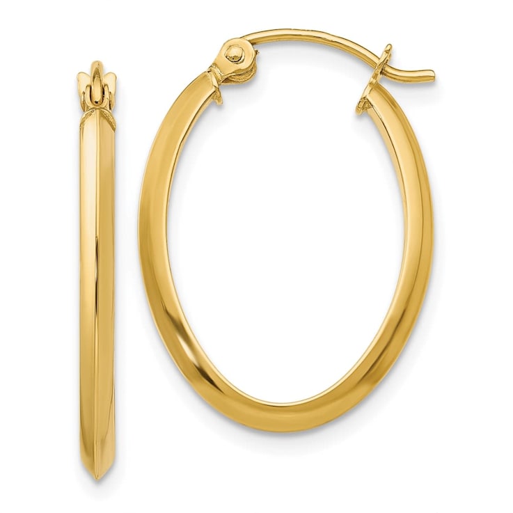 14k Yellow Gold 13mm x 2mm Oval Hoop Earrings - VG234A