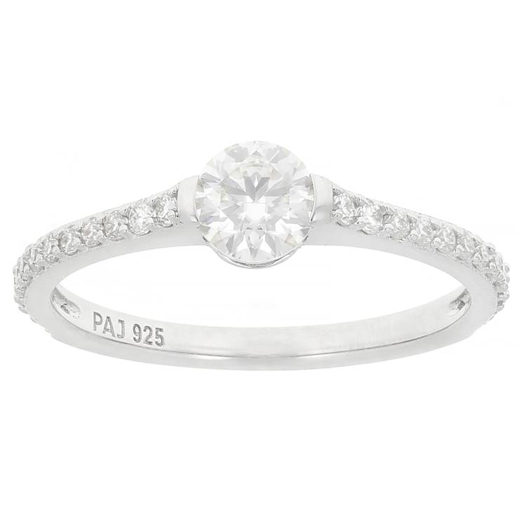 Moissanite Pear and Round Ring Set in Platinum Silver
