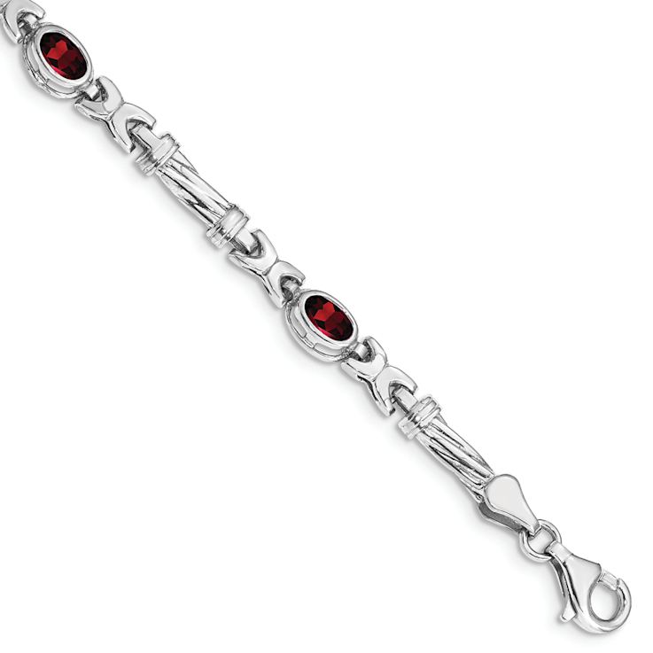 Rhodium Over 10k White Gold Garnet 4 Stone Bracelet